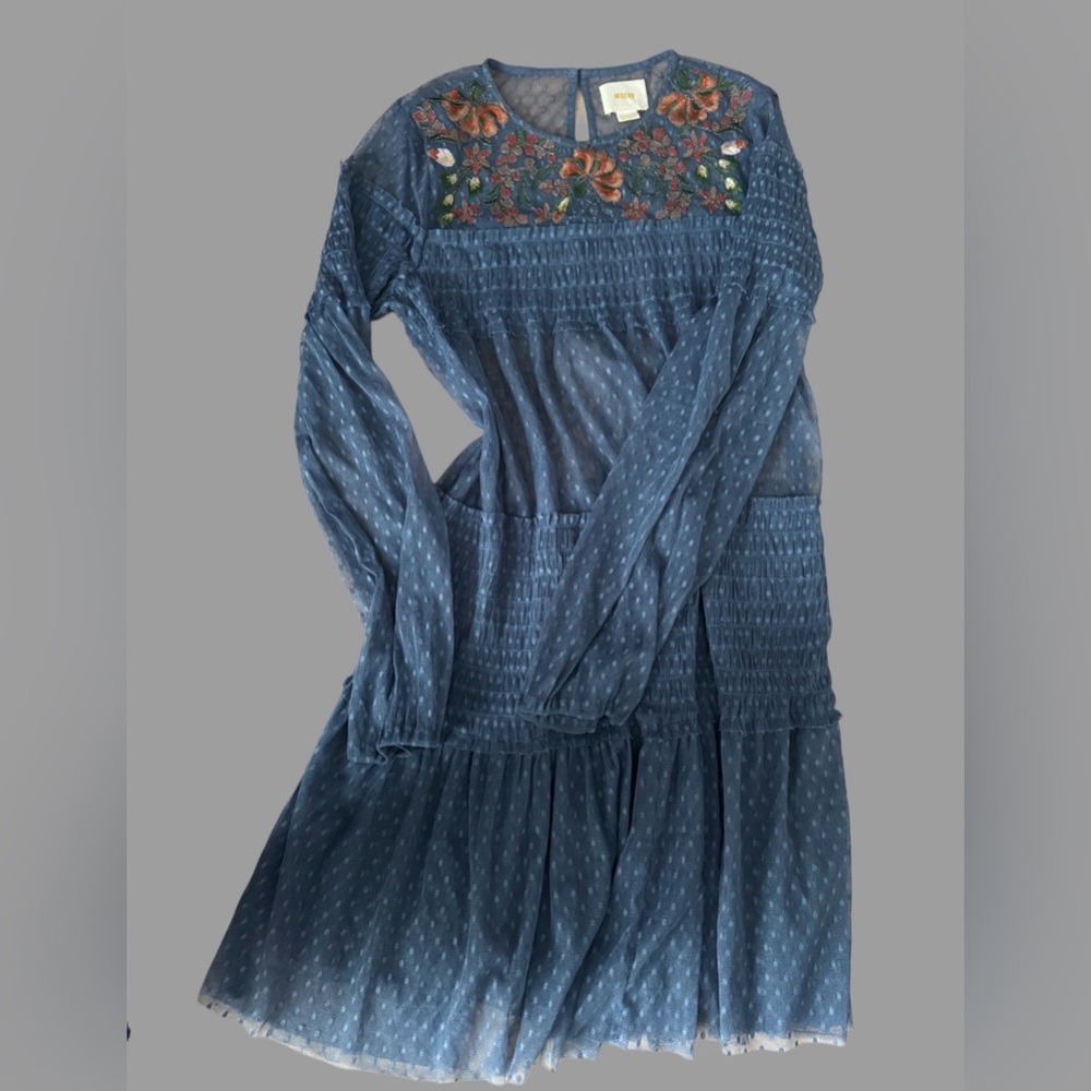 Maeve Blue Embroidered Long Sleeve Dress
